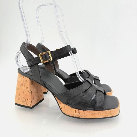 Paul Green Tina Sandals Black Leather Chunky Heel Slingback Strappy UK 6 US 8.5 - Picture 1 of 13